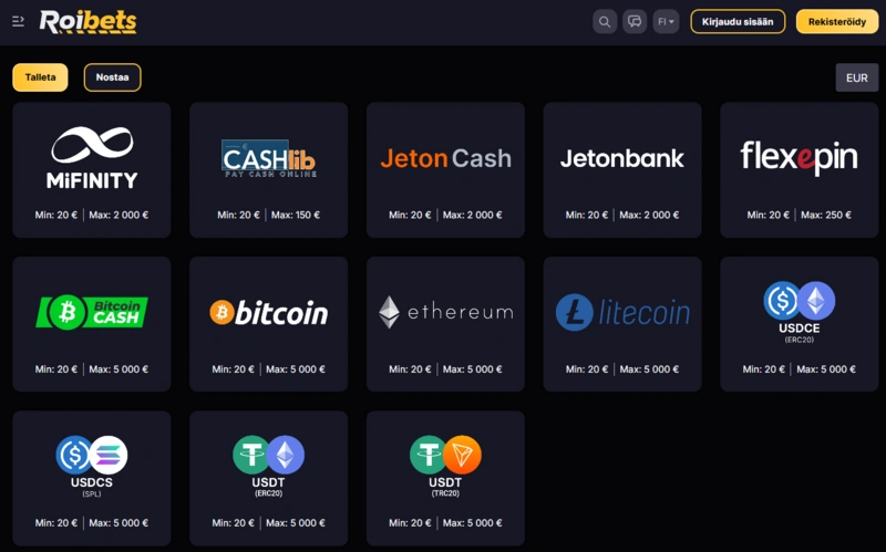 roibets deposit page